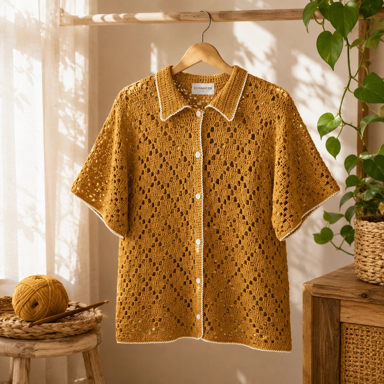 Yolanda Shirt Crochet Pattern - Textured Button-Up PDF, XS-5XL