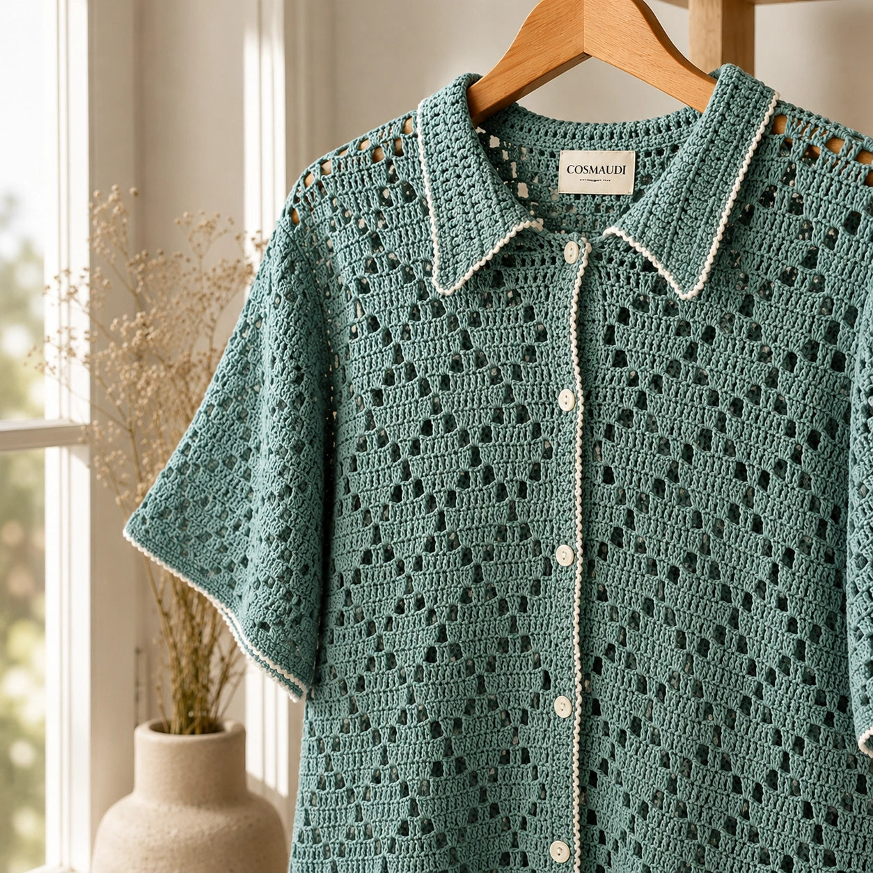 Yolanda Shirt Crochet Pattern - Textured Button-Up PDF, XS-5XL