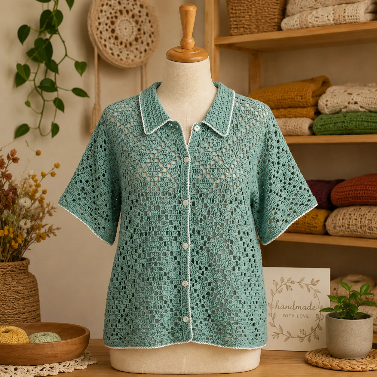 Yolanda Shirt Crochet Pattern - Textured Button-Up PDF, XS-5XL