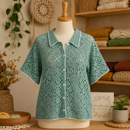 Yolanda Shirt Crochet Pattern - Textured Button-Up PDF, XS-5XL