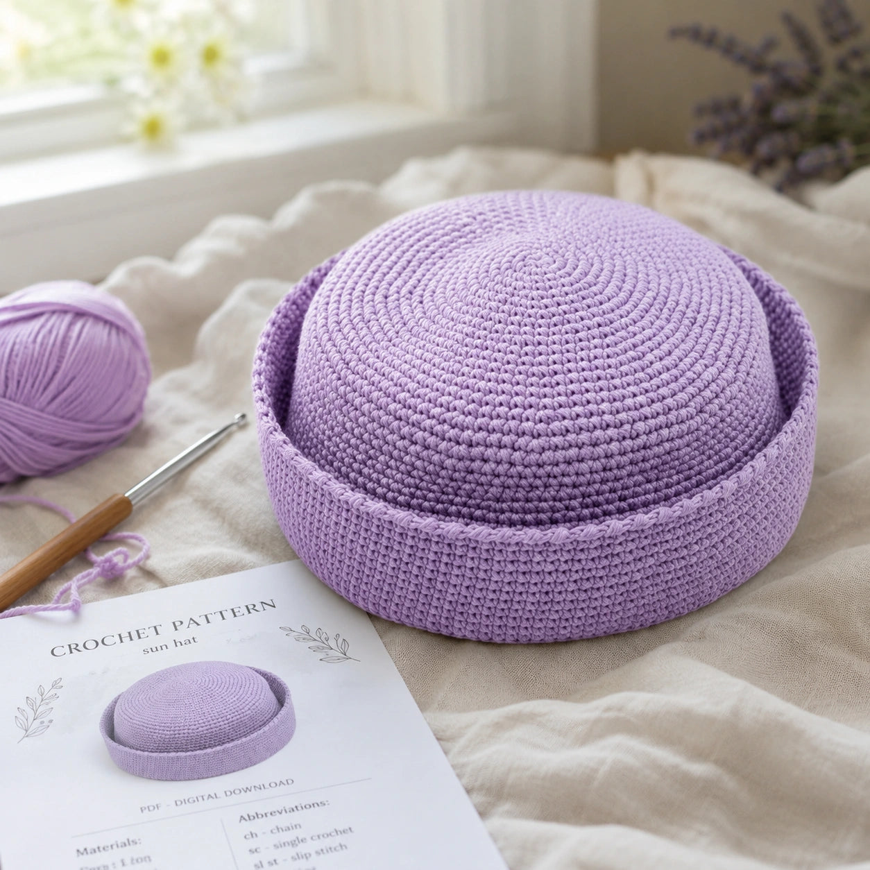 Summer Sailor Hat Crochet Pattern - Beginner PDF, 54-56cm