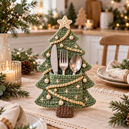 Crochet Christmas Tree Cutlery Holder Pattern Set - 4 Designs