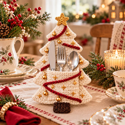 Crochet Christmas Tree Cutlery Holder Pattern Set - 4 Designs