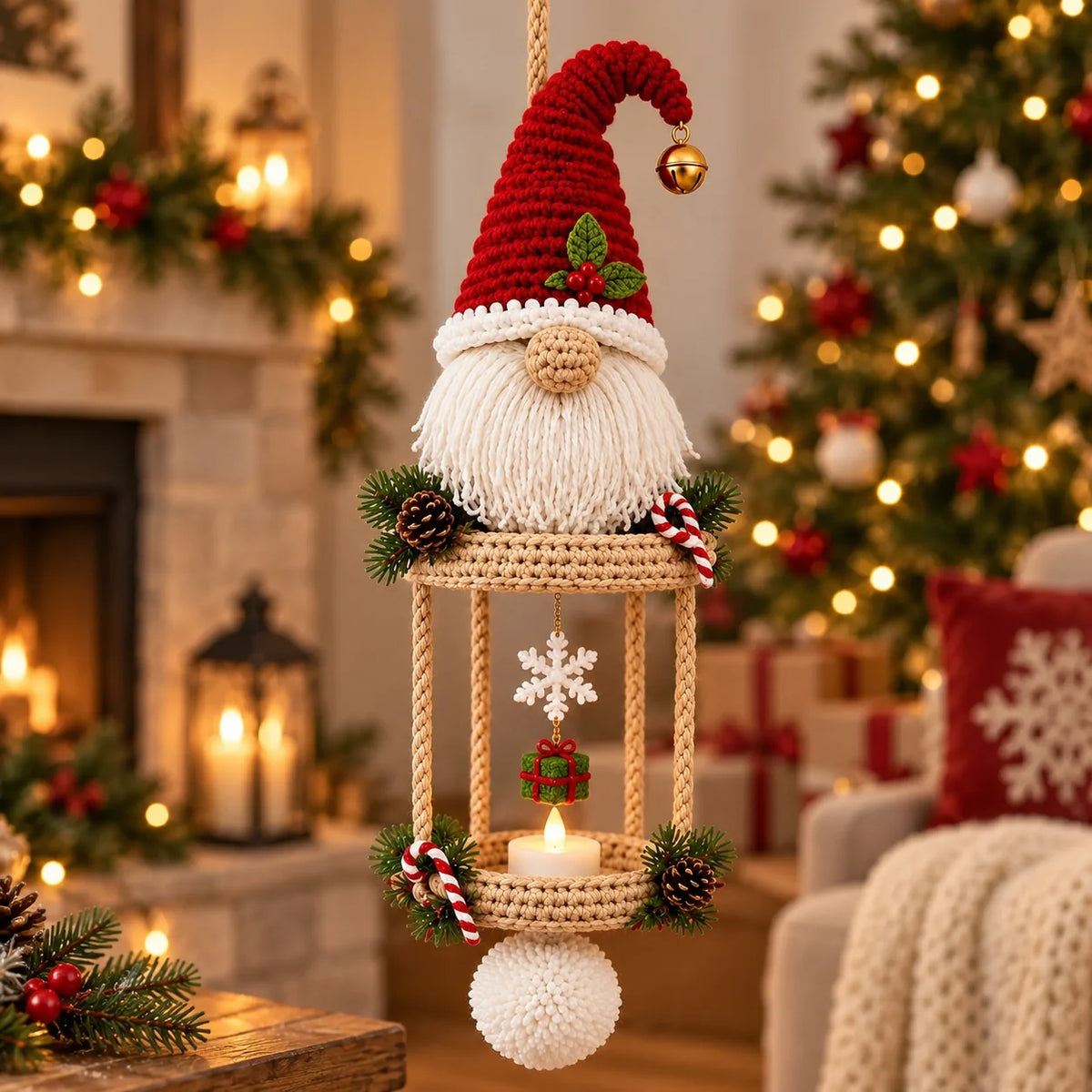 Christmas Gnome Hanging Lantern Crochet Pattern – LED Tea Light Holder