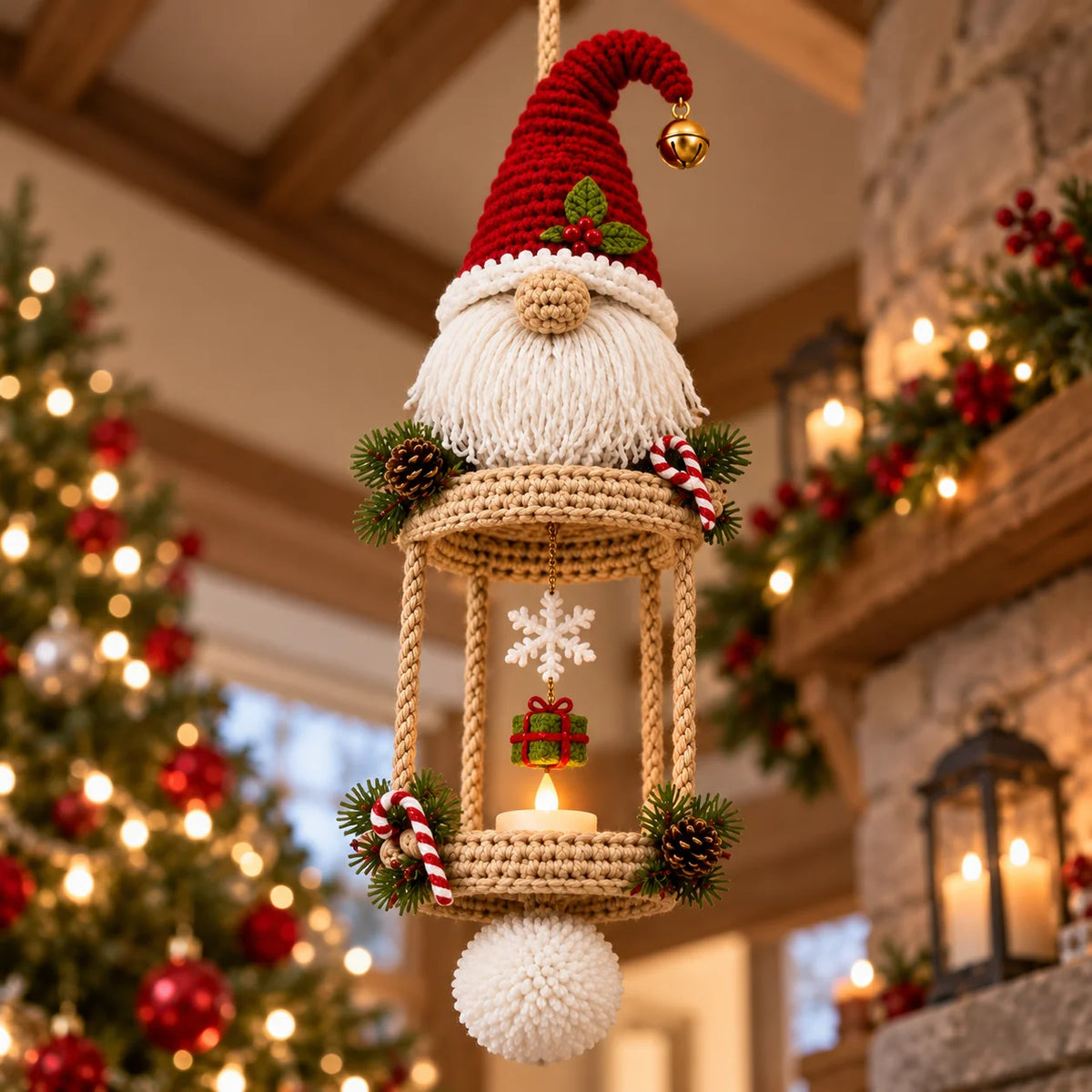 Christmas Gnome Hanging Lantern Crochet Pattern – LED Tea Light Holder