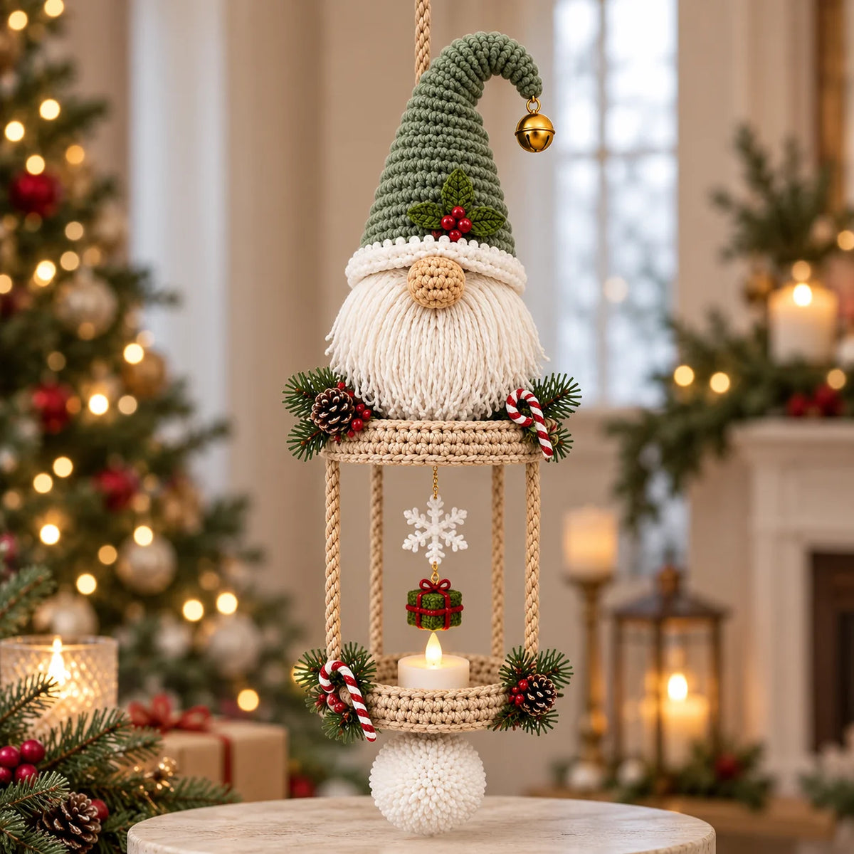 Christmas Gnome Hanging Lantern Crochet Pattern – LED Tea Light Holder