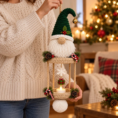 Christmas Gnome Hanging Lantern Crochet Pattern – LED Tea Light Holder