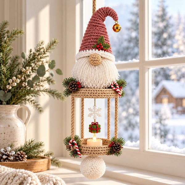 Christmas Gnome Hanging Lantern Crochet Pattern – LED Tea Light Holder