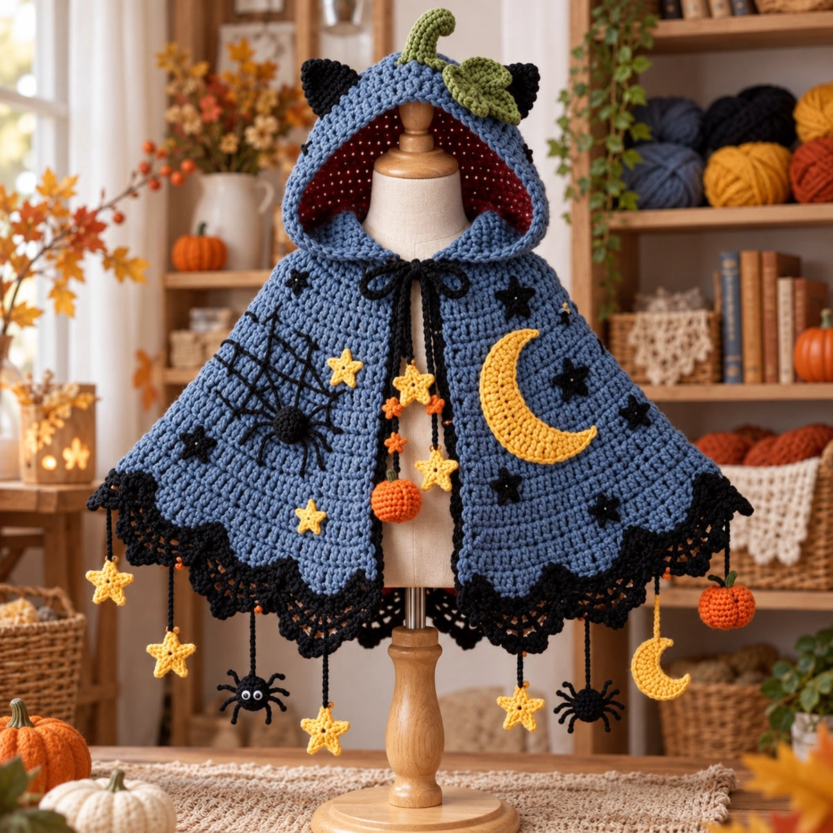 Pumpkin Moon Crochet Cape Pattern – Kids Halloween Hooded Cape