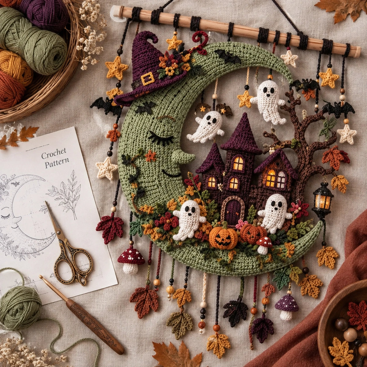 Moonlight Hollow Crochet Wall Hanging Pattern – Halloween Decor