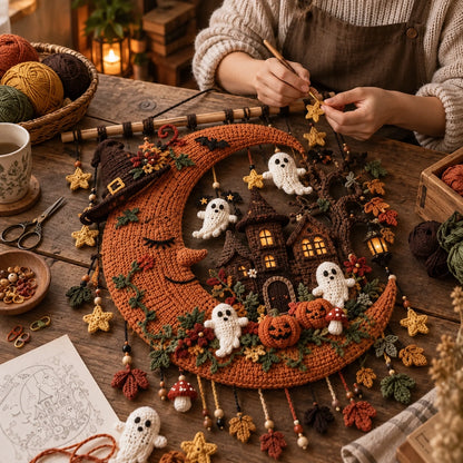 Moonlight Hollow Crochet Wall Hanging Pattern – Halloween Decor