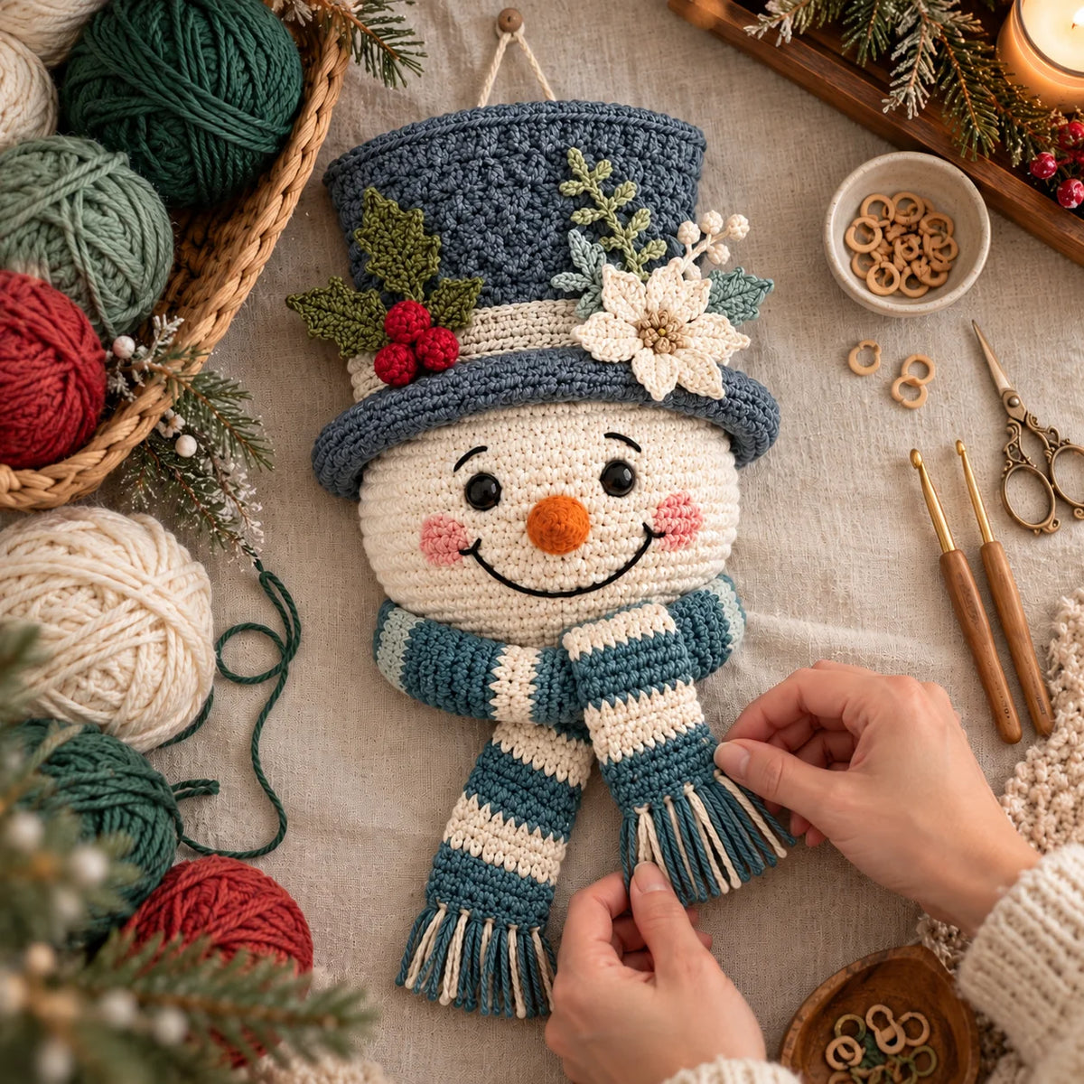 Winterberry Snowman Door Hanger Crochet Pattern ☃️