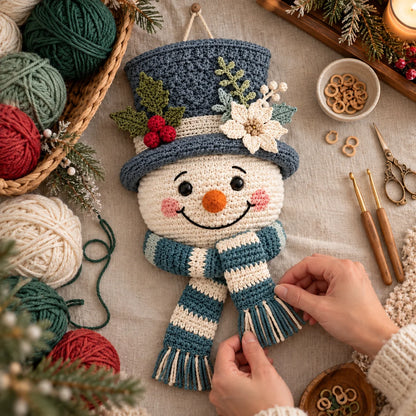 Winterberry Snowman Door Hanger Crochet Pattern ☃️