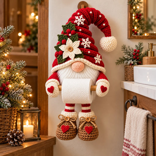 Crochet Christmas Gnome Toilet Paper Holder Pattern